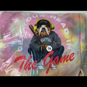 Chinatown Market “Get Your Head in the Game” Tie Dye sweat shorts.